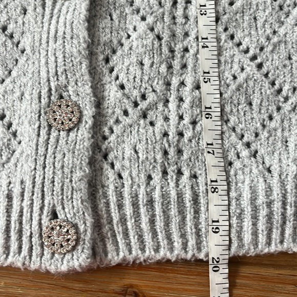 NWOT Anthropologie Pointelle Puff Sleeves Jewel Buttons V-Neck Cardigan - Picture 12 of 13